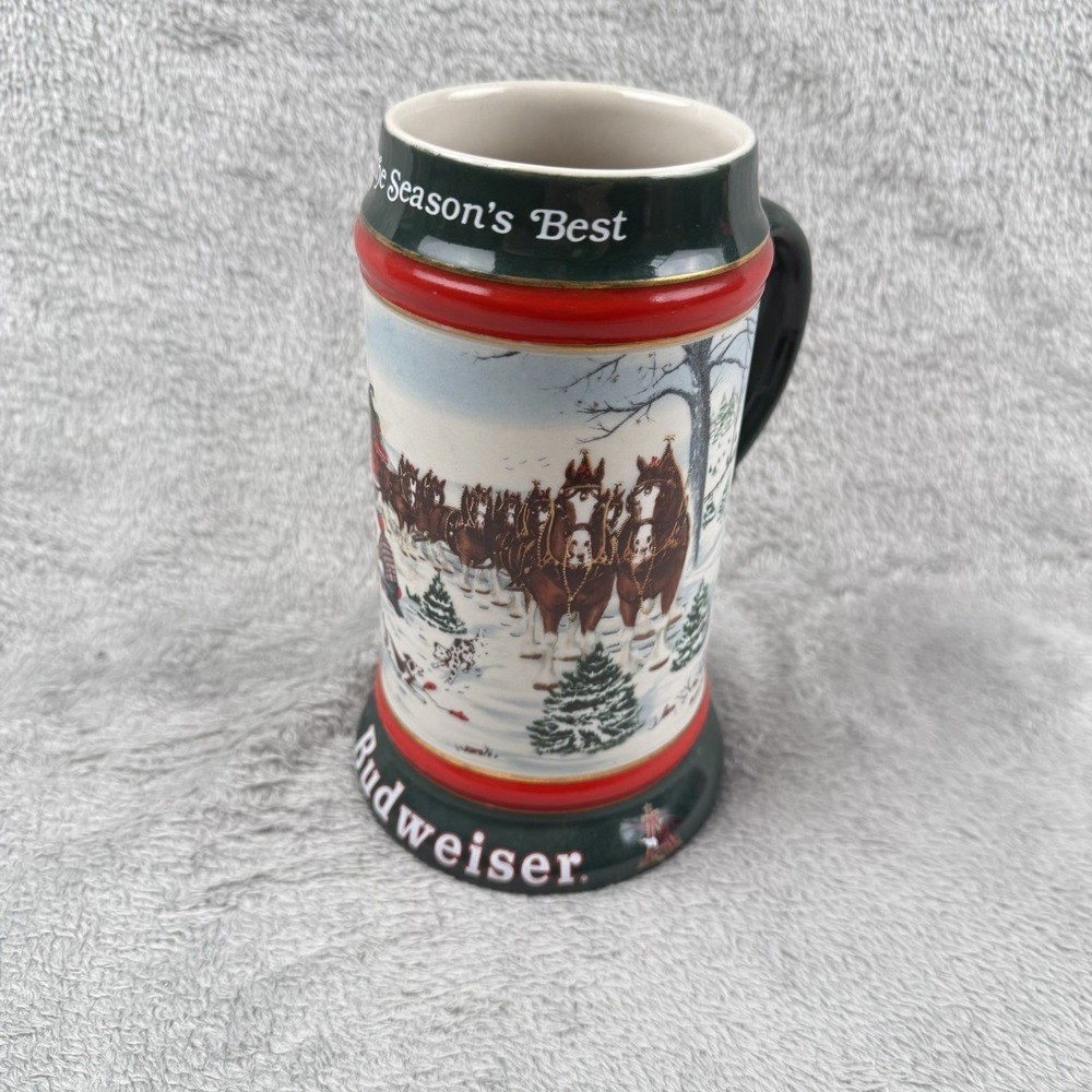 1991 Budweiser Holiday Collectors Christmas Series Beer Stein Mug Clydesdales